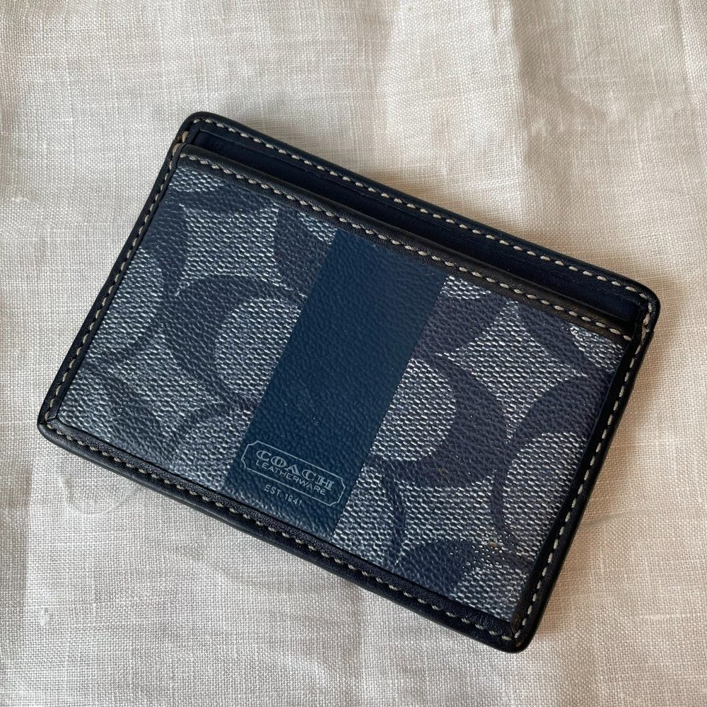 Mini Skinny Id Case In Blue Colorblock Leather